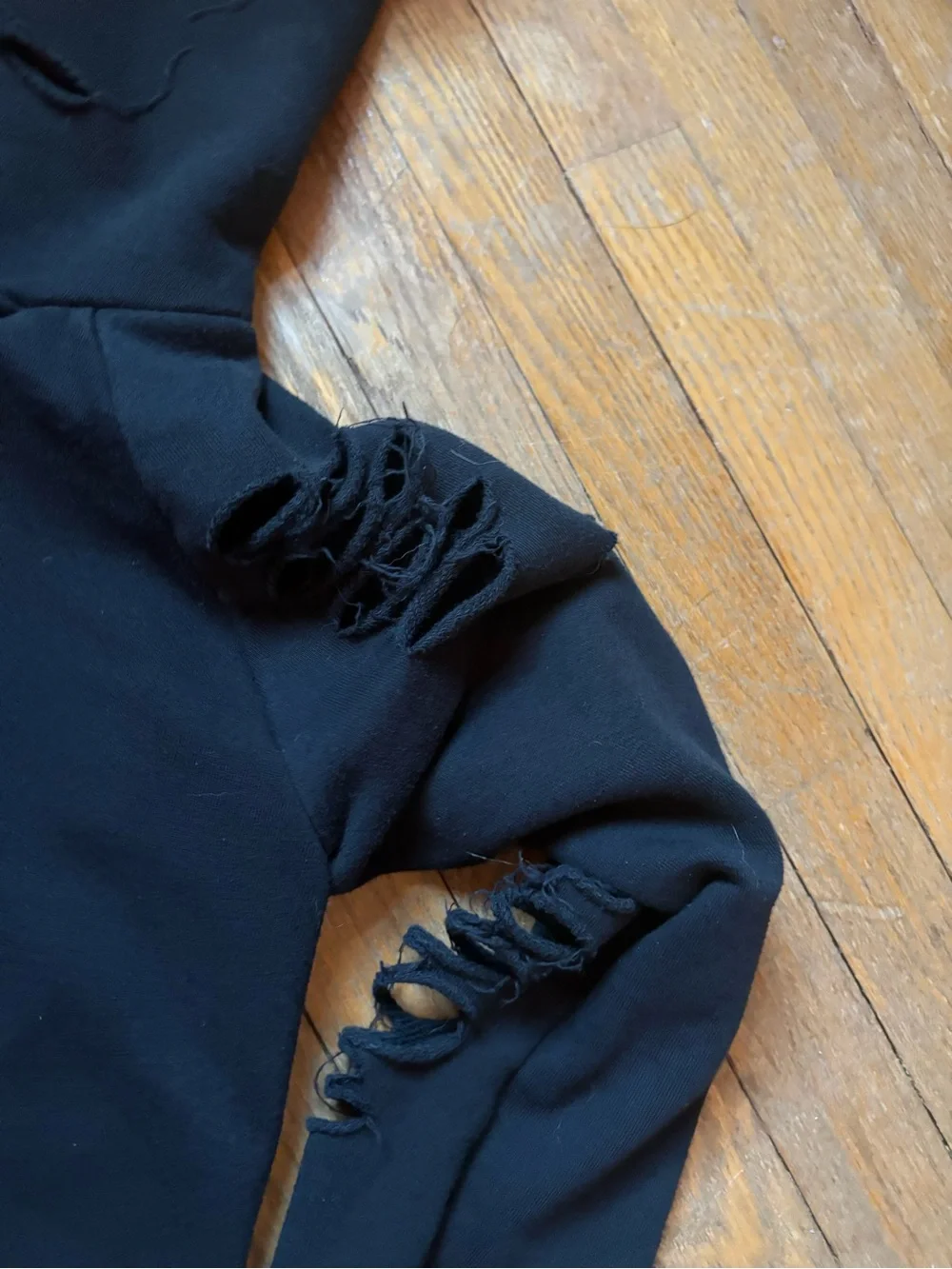 ALO Yoga Black Distressed Crewneck Hoodie